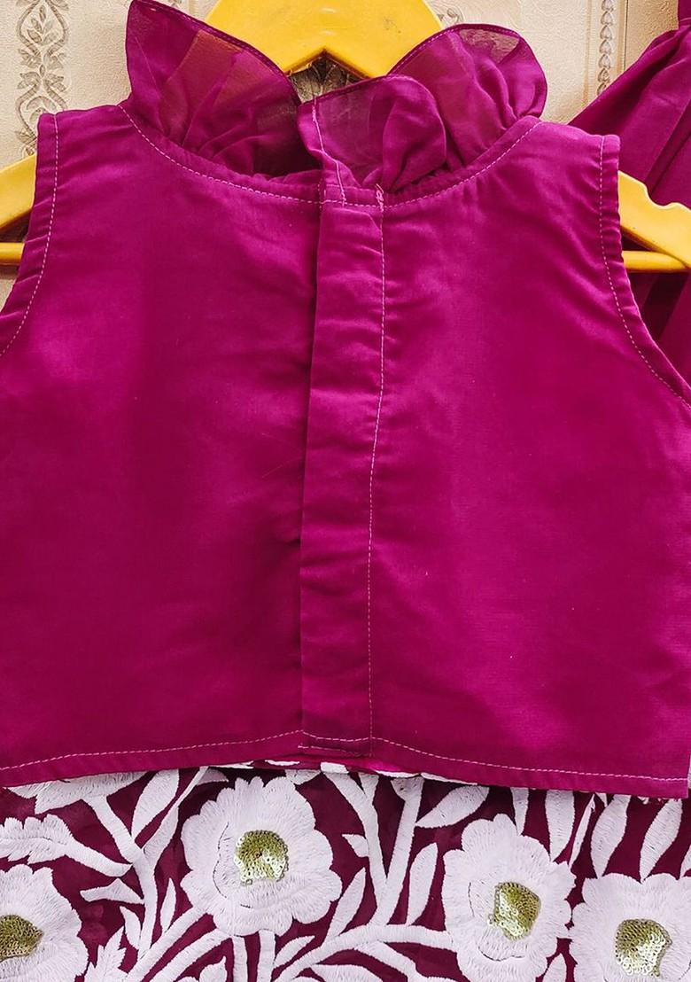 Pink Embroidered Silk Lehenga Choli For Girls - Indya