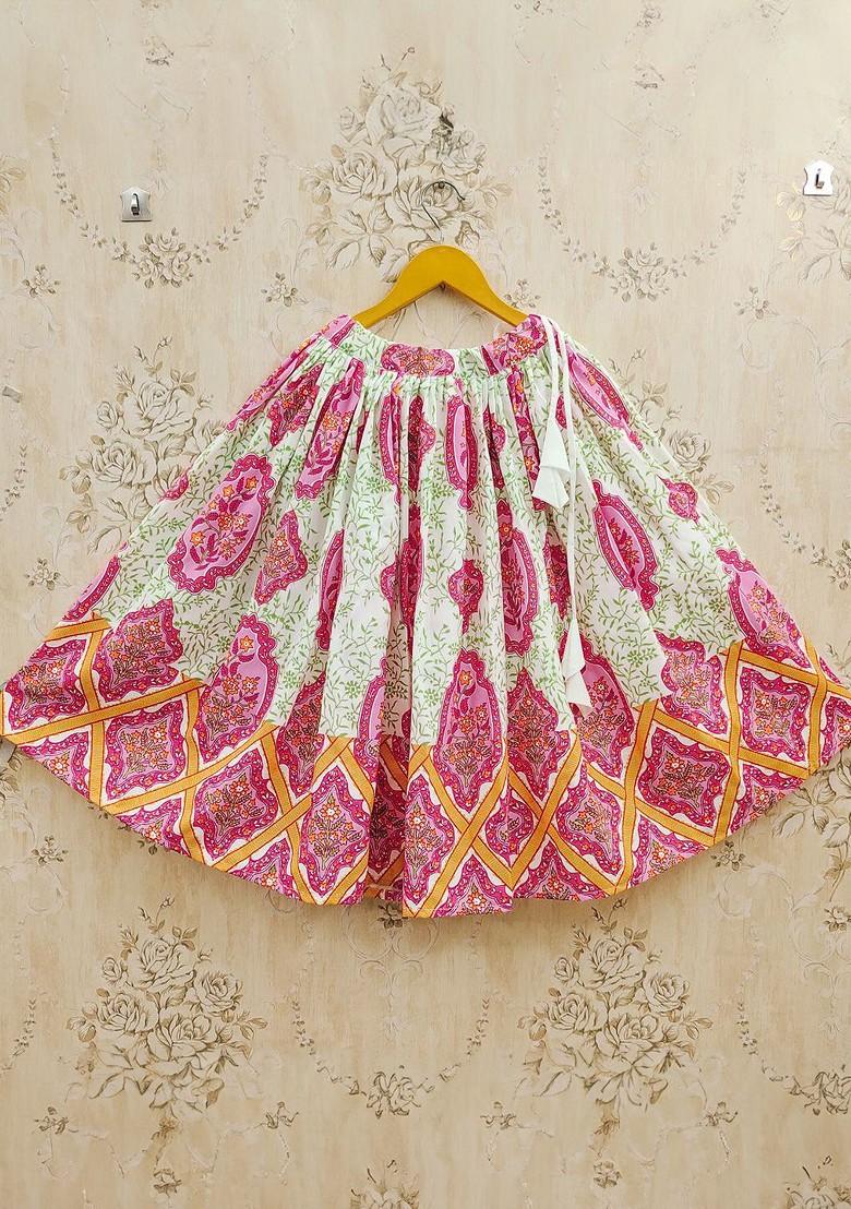 Pink Printed Blended Lehenga Choli For Girls - Indya