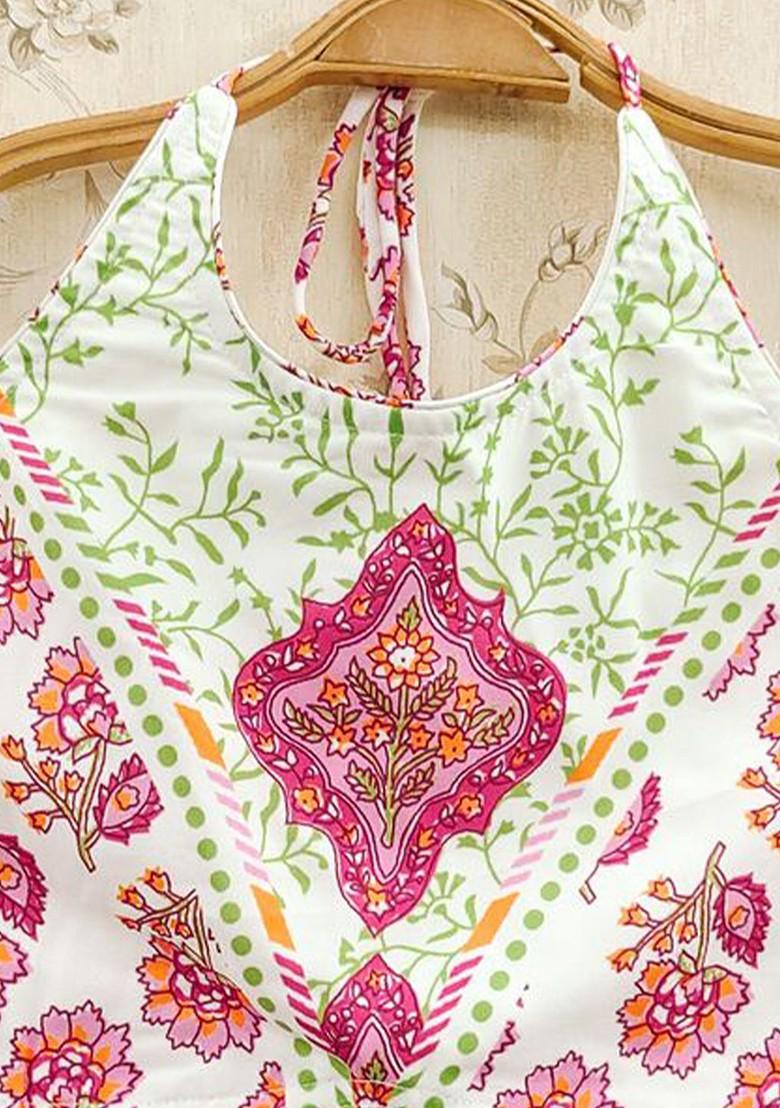 Pink Printed Blended Lehenga Choli For Girls - Indya