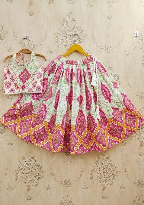 Pink Printed Blended Lehenga Choli For Girls — view on Indya