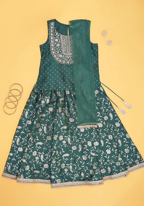 Green Embellished Blended Lehenga Choli For Girls — view on Indya