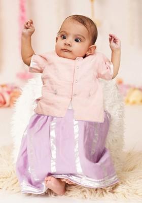 Pink Geometric Cotton Blend Lehenga Choli For Girls
