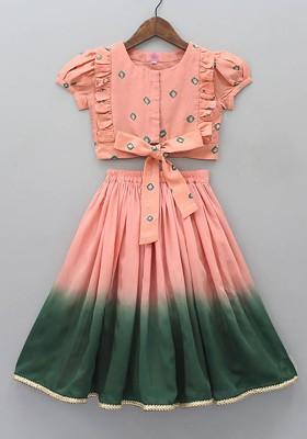 Peach Printed Blended Lehenga Choli For Girls