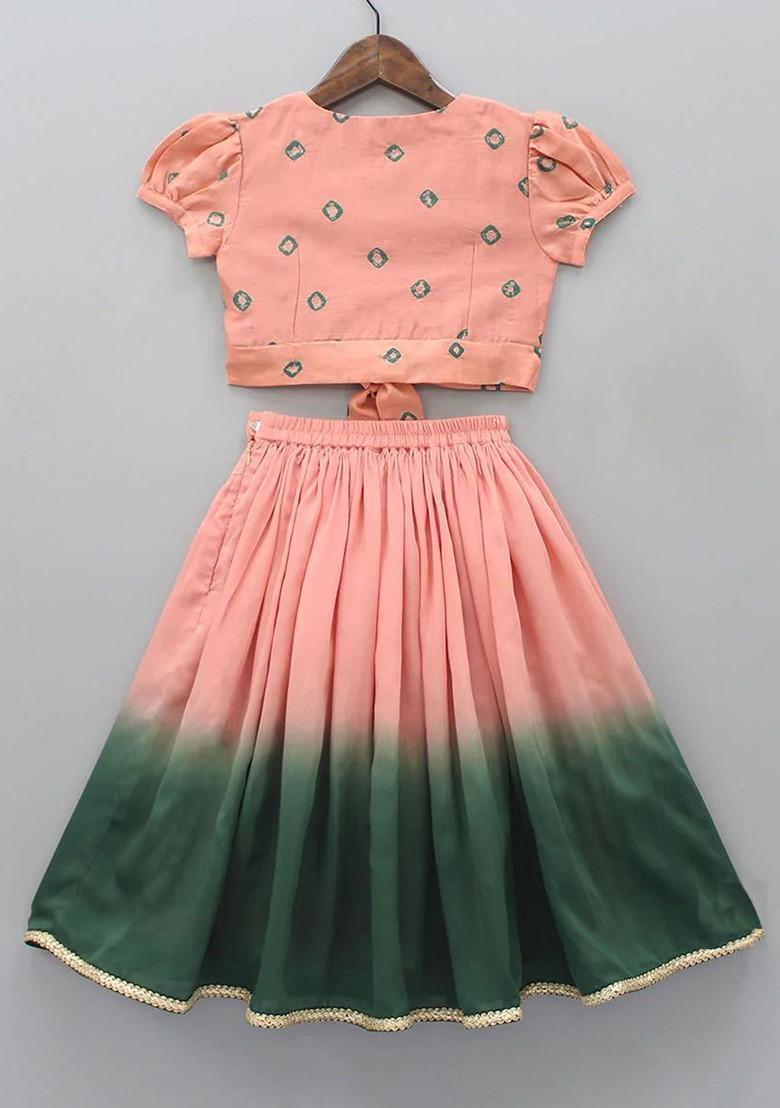 Peach Printed Blended Lehenga Choli For Girls - Indya