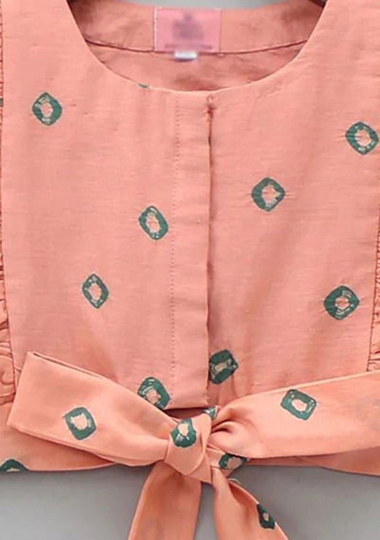 Peach Printed Blended Lehenga Choli For Girls - Indya