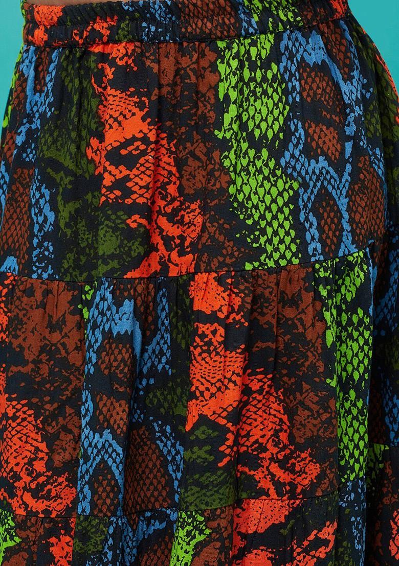 Red Printed Cotton Blend Lehenga Choli For Girls - Indya