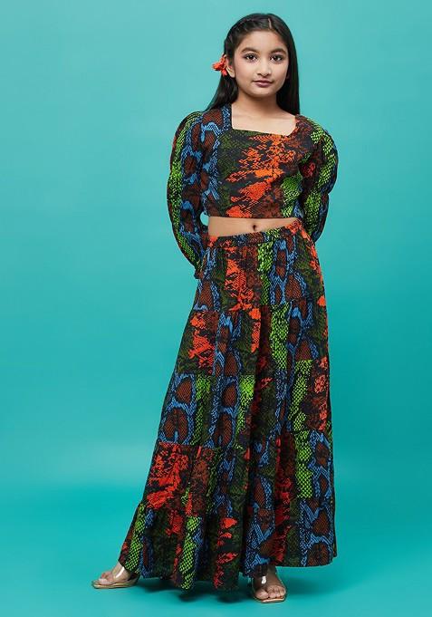 Red Printed Cotton Blend Lehenga Choli For Girls — view on Indya