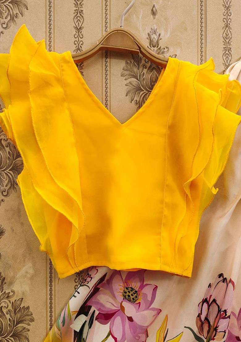 Mustard Printed Blended Lehenga Choli For Girls - Indya
