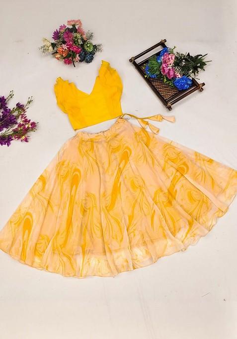 Yellow Embroidered Georgette Lehenga Choli For Girls — view on Indya