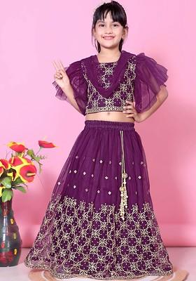 Magenta Embroidered Blended Lehenga Choli For Girls