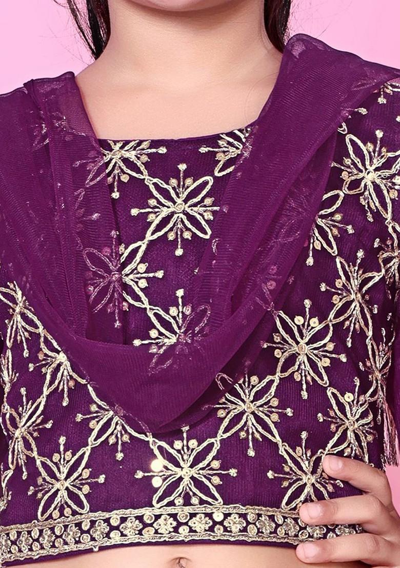 Magenta Embroidered Blended Lehenga Choli For Girls - Indya