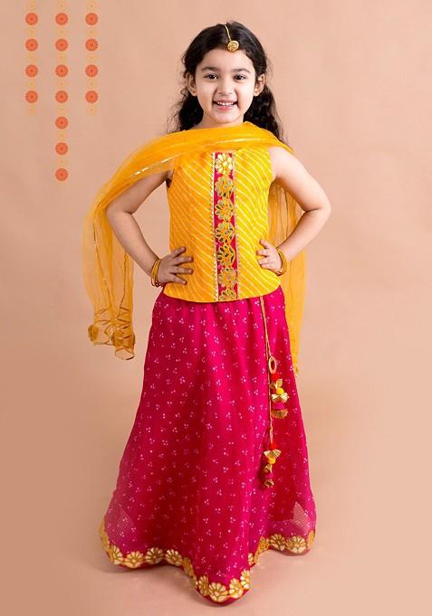 Magenta Embroidered Blended Lehenga Choli For Girls