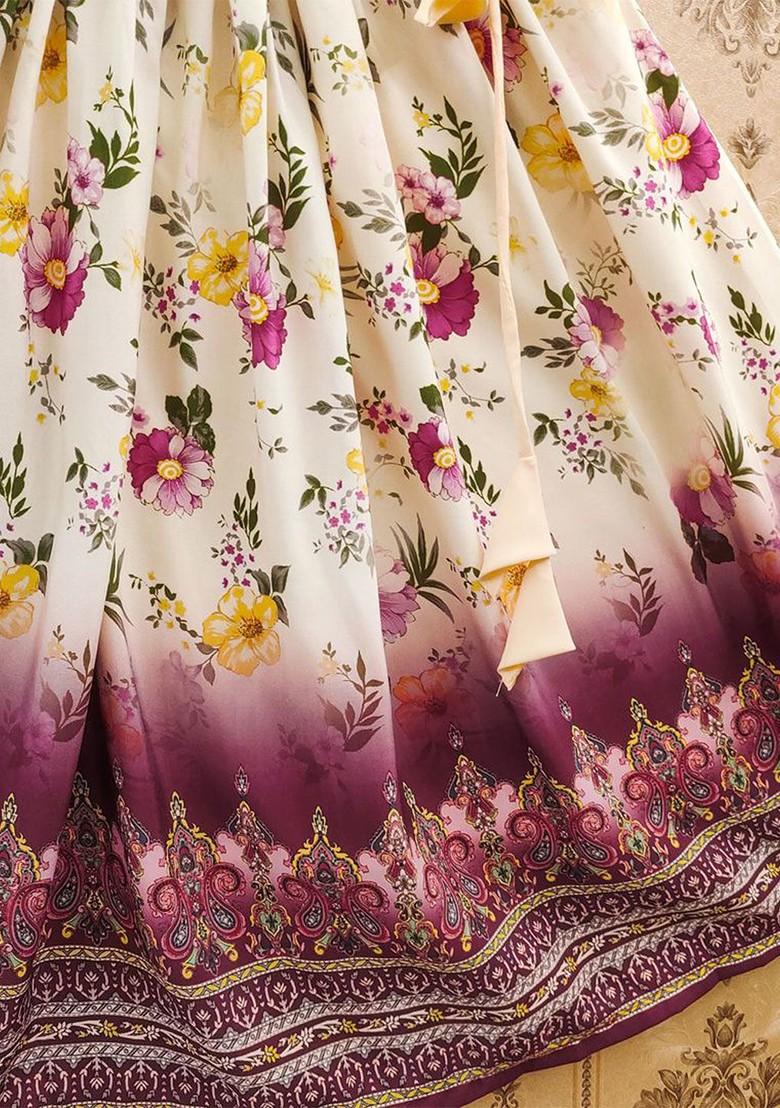 Purple Printed Blended Lehenga Choli For Girls - Indya