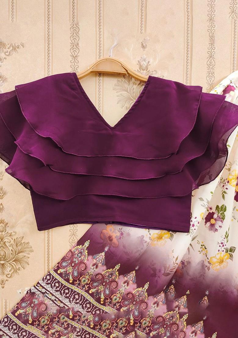 Purple Printed Blended Lehenga Choli For Girls - Indya