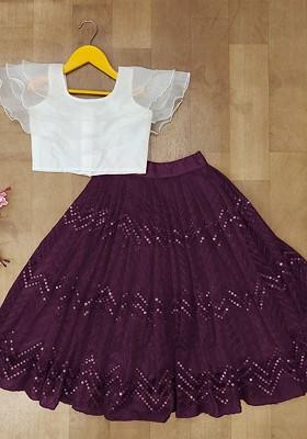 Purple Embellished Blended Lehenga Choli For Girls
