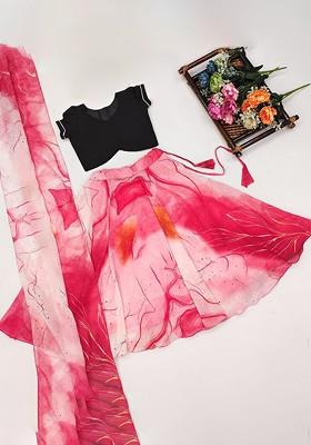Pink Embellished Blended Lehenga Choli For Girls