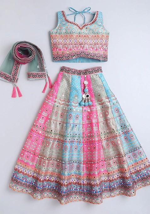 Pink Embellished Blended Lehenga Choli For Girls — view on Indya