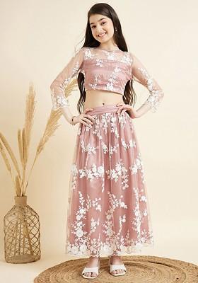 Rose Embroidered Blended Lehenga Choli For Girls