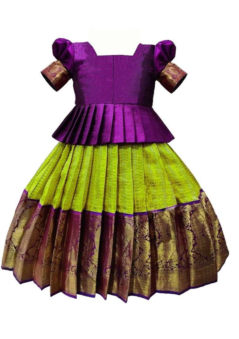 Purple Embroidered Cotton Blend Lehenga Choli For Girls - Indya