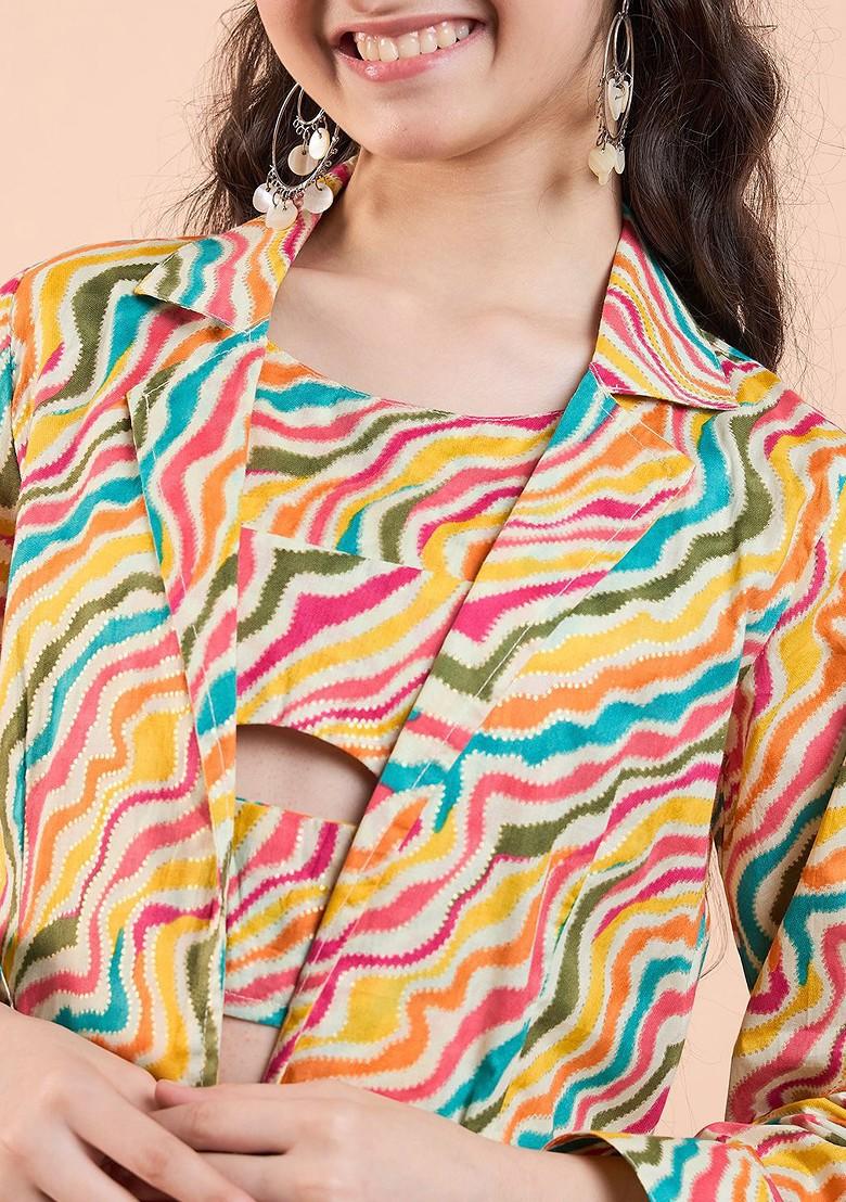 Yellow Printed Cotton Blend Lehenga Choli For Girls - Indya