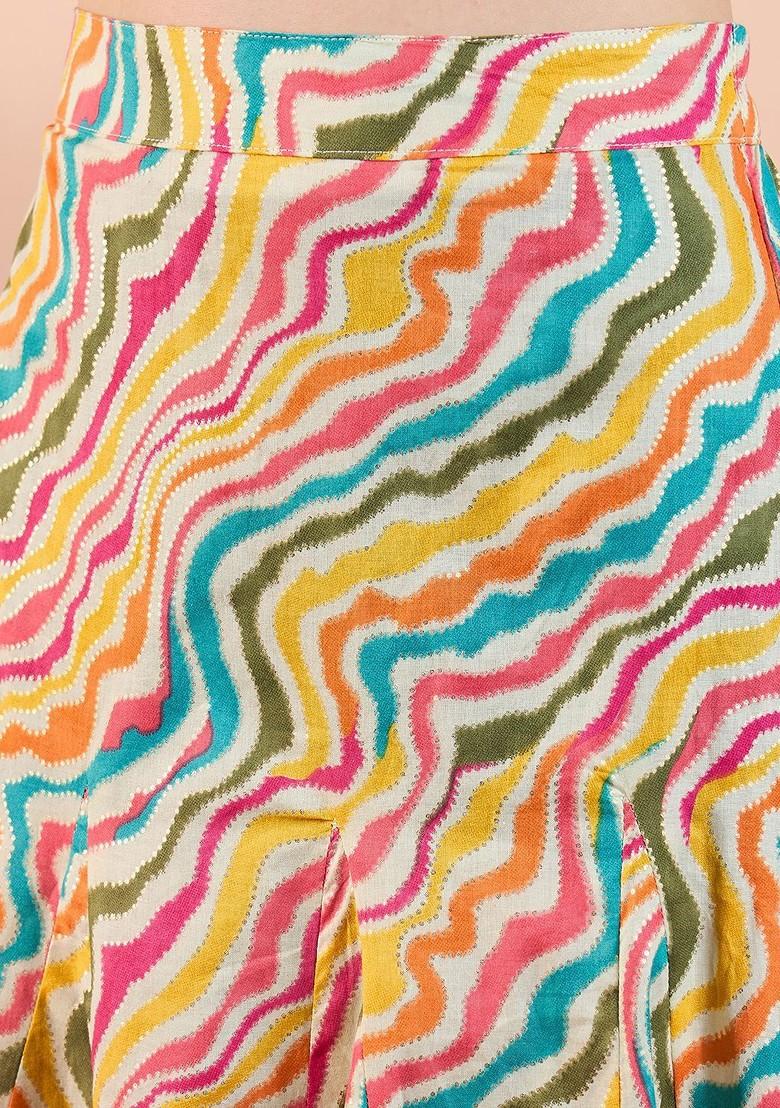 Yellow Printed Cotton Blend Lehenga Choli For Girls - Indya