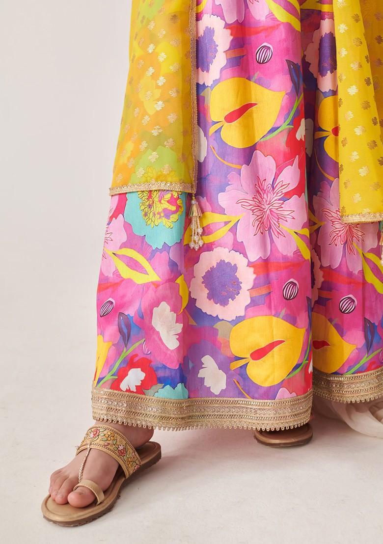 Purple Printed Blended Lehenga Choli For Girls - Indya