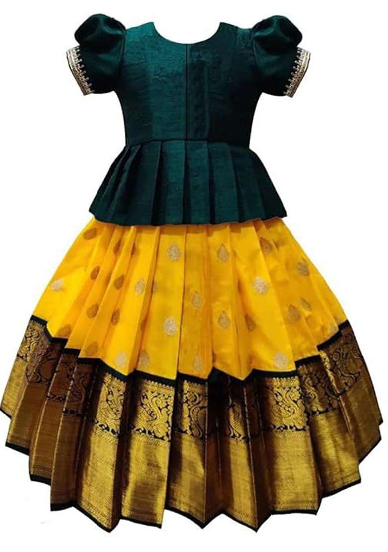 Green Embellished Blended Lehenga Choli For Girls - Indya
