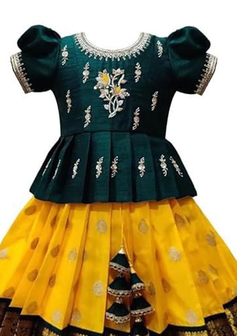 Green Embellished Blended Lehenga Choli For Girls - Indya