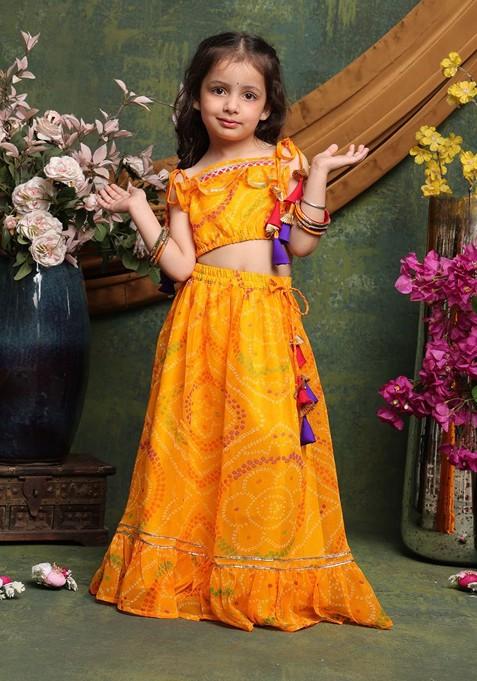 Yellow Printed Blended Lehenga Choli For Girls — view on Indya