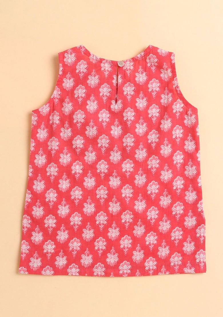 Peach Embellished Cotton Blend Lehenga Choli For Girls - Indya