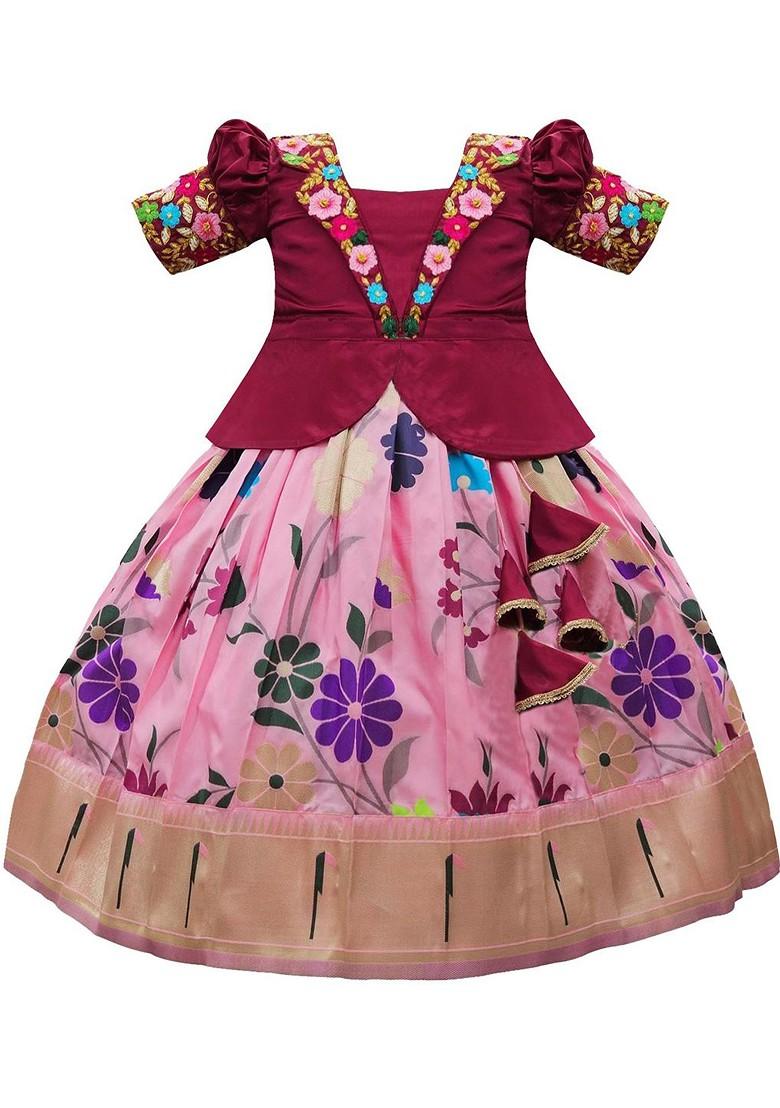 Maroon Embroidered Blended Lehenga Choli For Girls - Indya