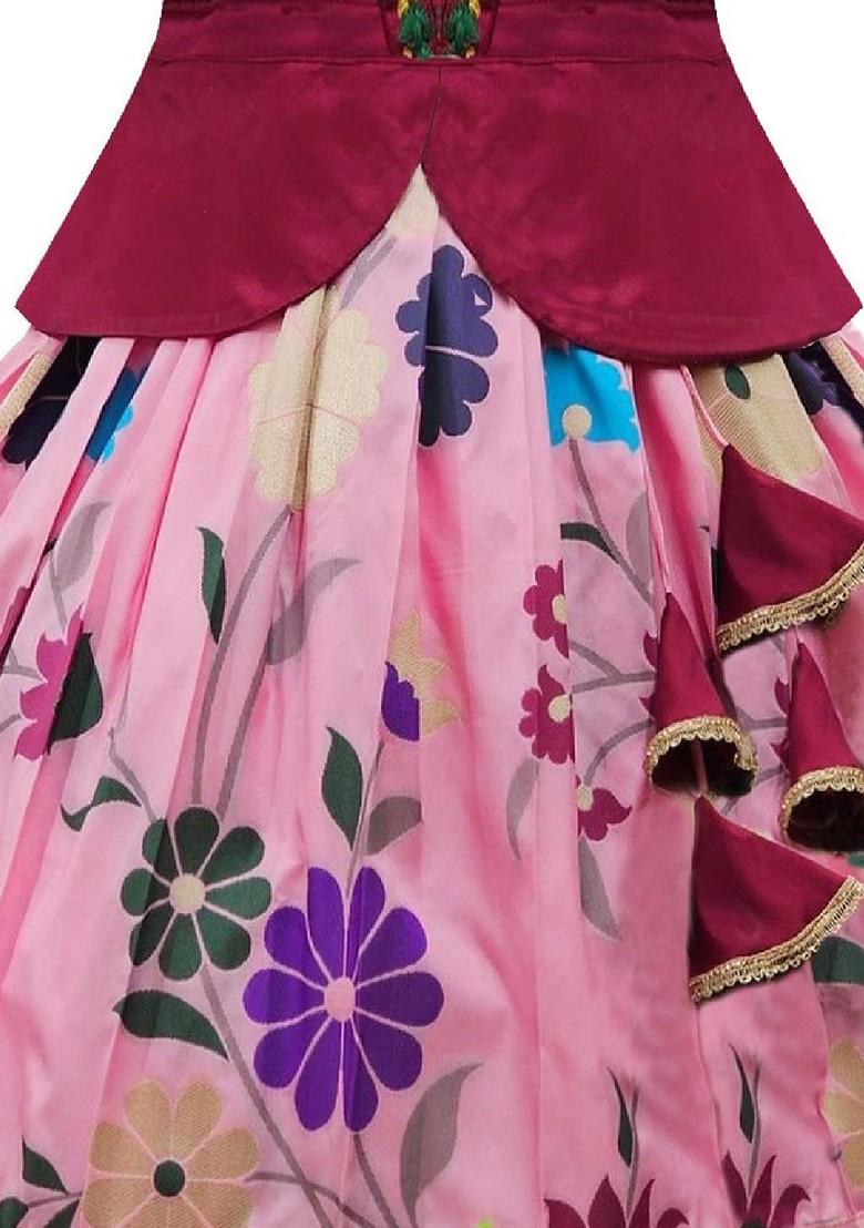 Maroon Embroidered Blended Lehenga Choli For Girls - Indya