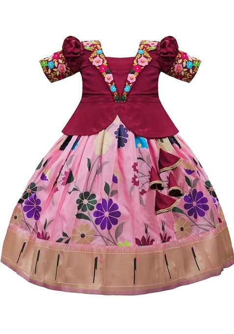 Maroon Embroidered Blended Lehenga Choli For Girls — view on Indya