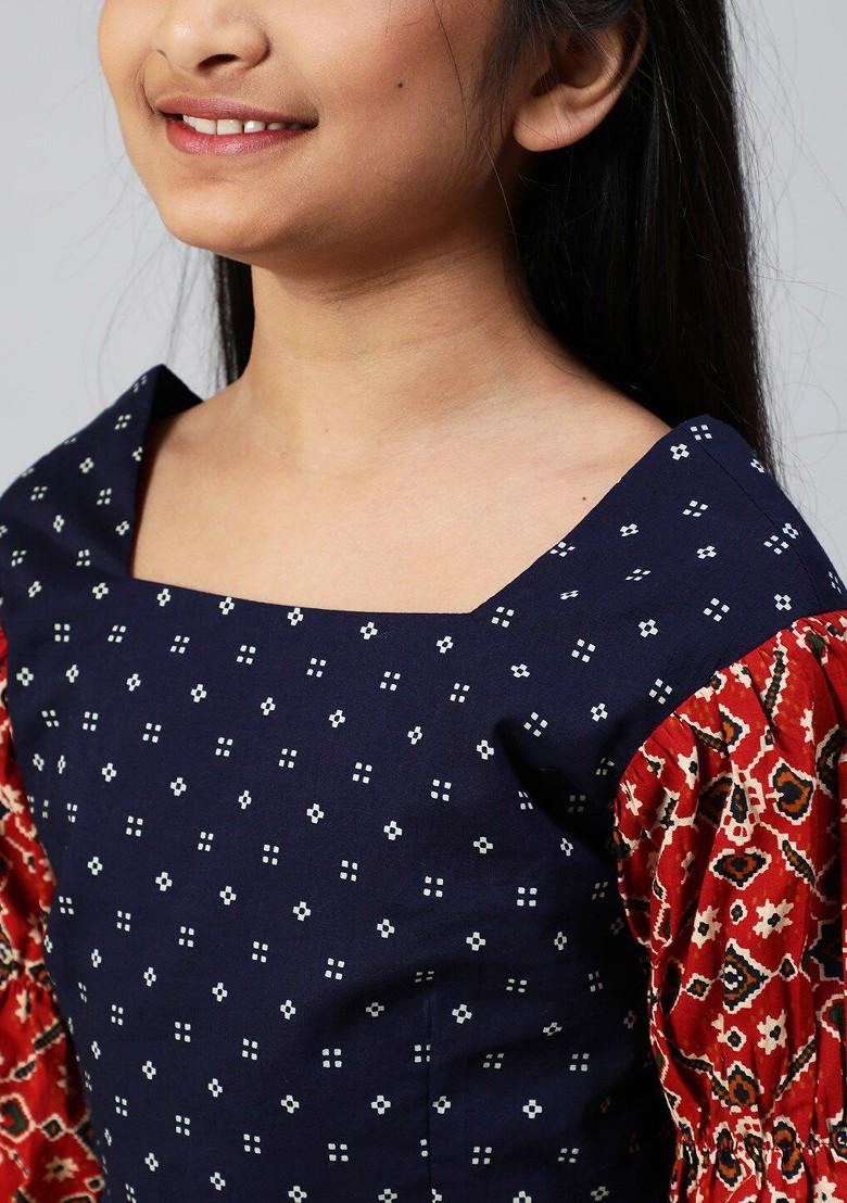 Maroon Printed Blended Lehenga Choli For Girls - Indya