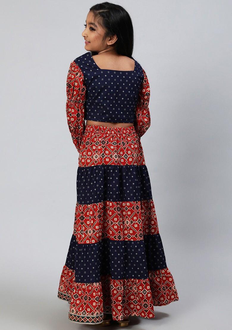 Maroon Printed Blended Lehenga Choli For Girls - Indya