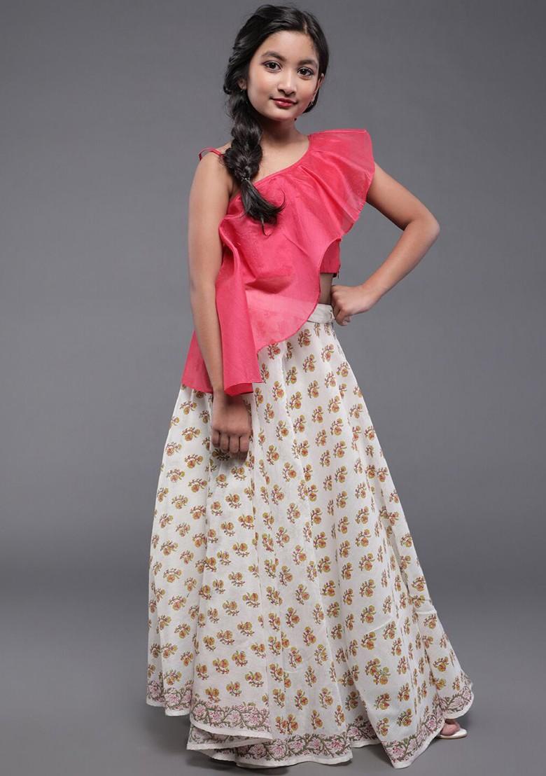 Pink Embroidered Silk Lehenga Choli For Girls - Indya