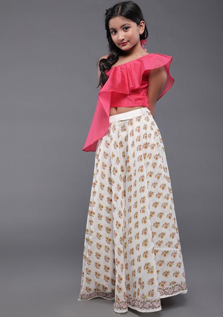 Pink Embroidered Silk Lehenga Choli For Girls - Indya