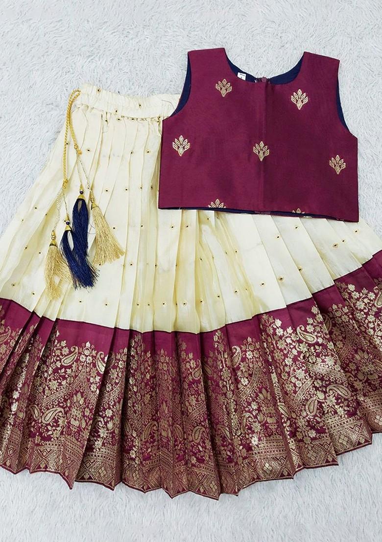 Maroon Embroidered Blended Lehenga Choli For Girls - Indya