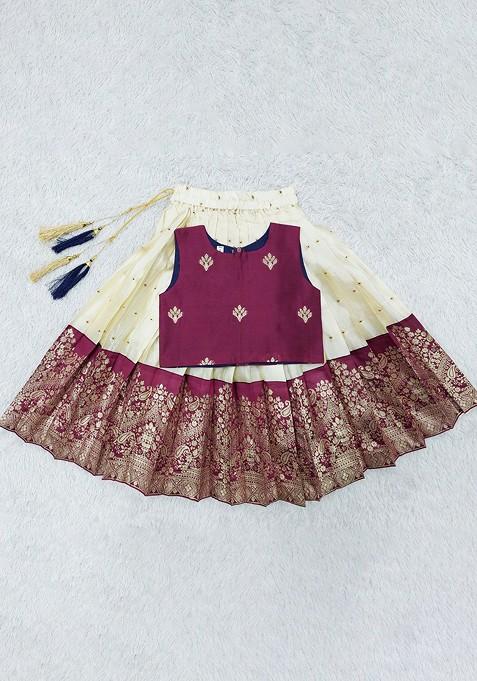 Maroon Embroidered Blended Lehenga Choli For Girls — view on Indya