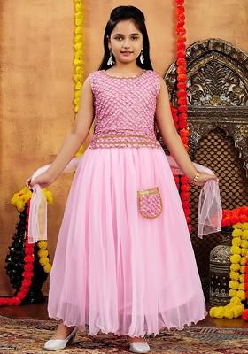 Pink Embroidered Net Lehenga Choli For Girls