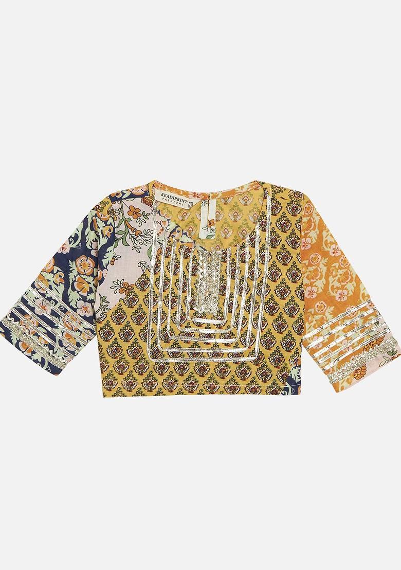 Navy Blue Printed Blended Lehenga Choli For Girls - Indya