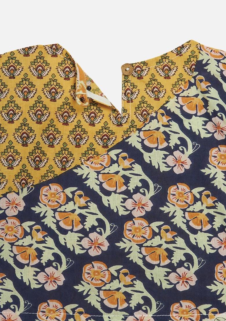 Navy Blue Printed Blended Lehenga Choli For Girls - Indya