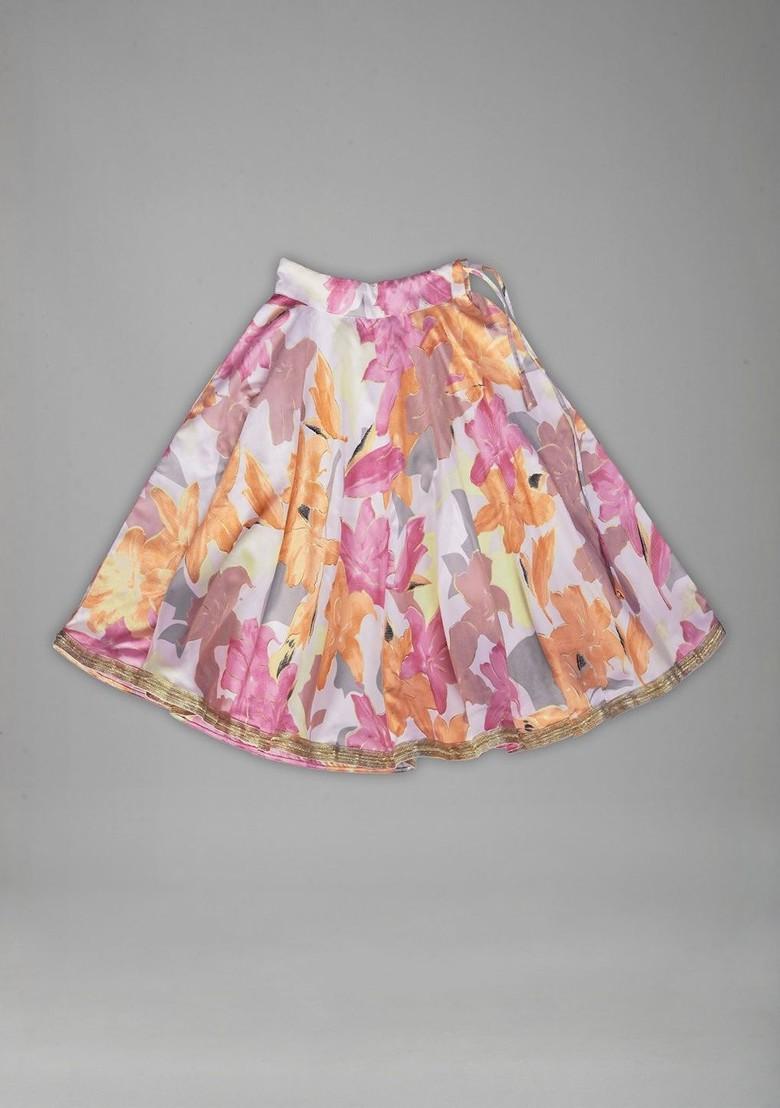 Orange Embroidered Blended Lehenga Choli For Girls - Indya