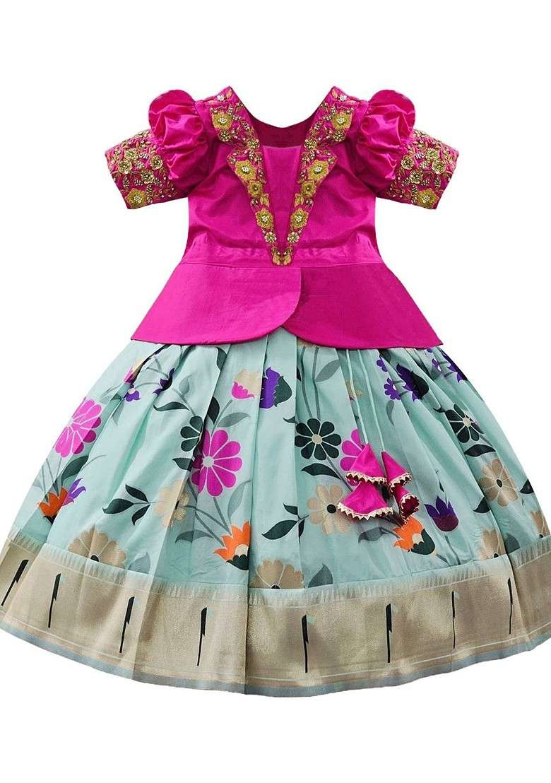 Pink Embroidered Blended Lehenga Choli For Girls - Indya