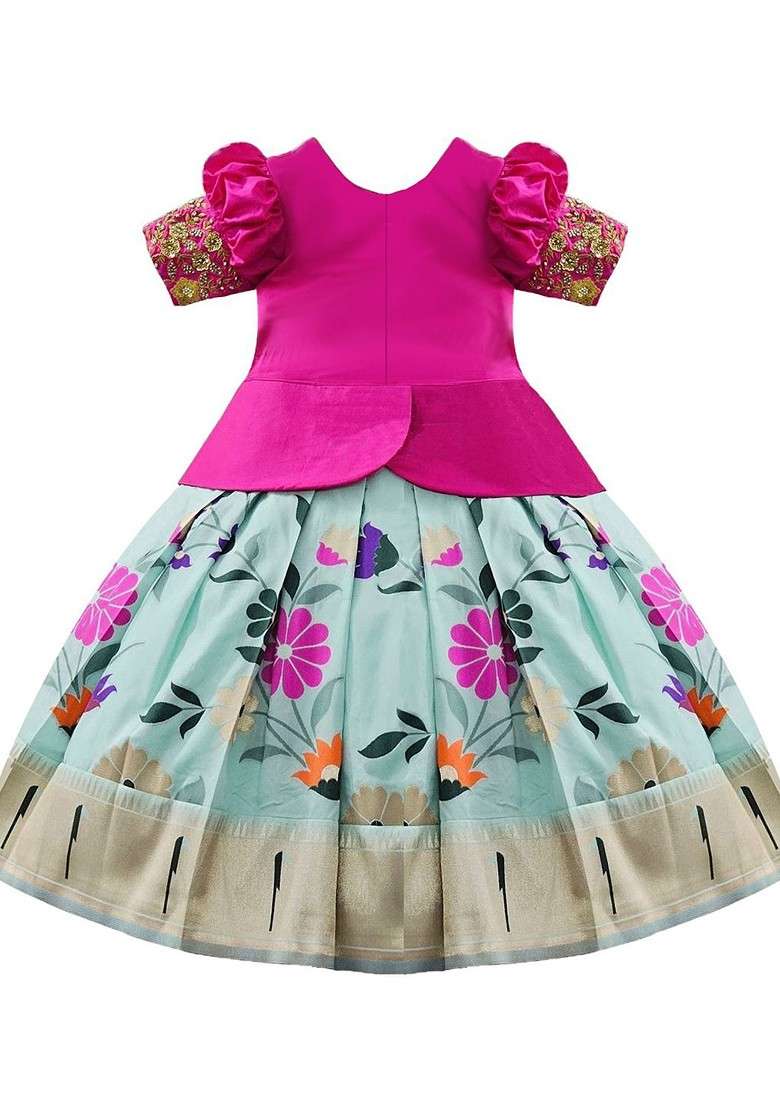 Pink Embroidered Blended Lehenga Choli For Girls - Indya