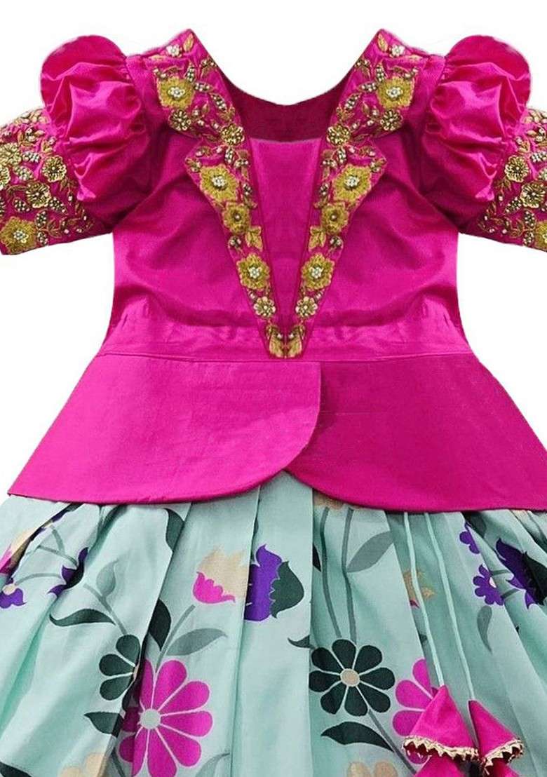 Pink Embroidered Blended Lehenga Choli For Girls - Indya