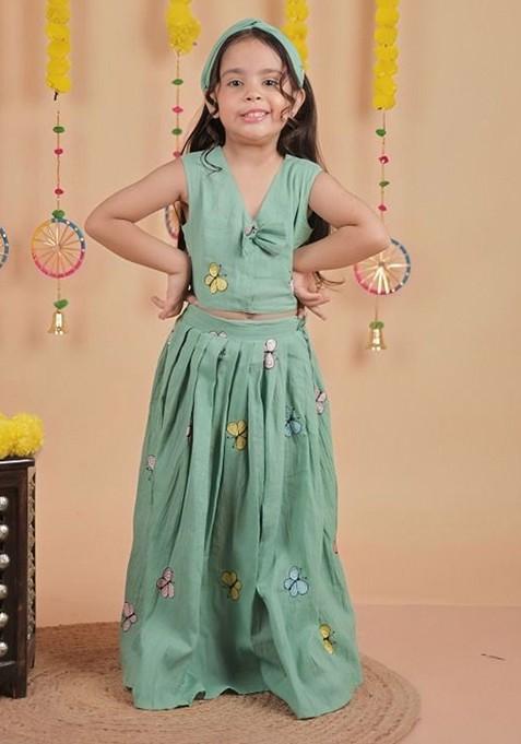 Grey Embroidered Cotton Blend Lehenga Choli For Girls — view on Indya