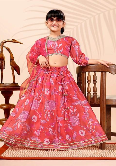Pink Printed Blended Lehenga Choli For Girls — view on Indya