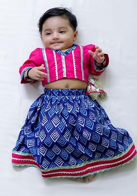 Pink Embellished Cotton Blend Lehenga Choli For Girls