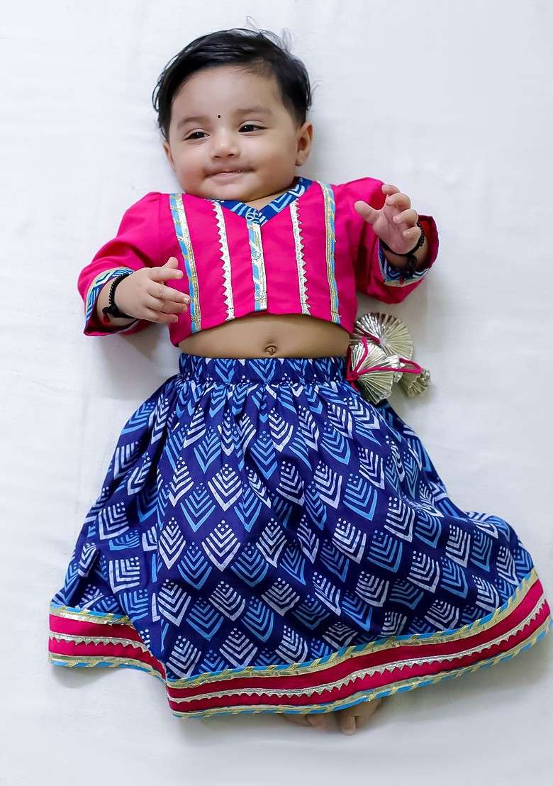 Pink Embellished Cotton Blend Lehenga Choli For Girls - Indya